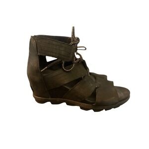 Sorel Joanie II Lace up Wedge Sandals, black, women's‎ 10